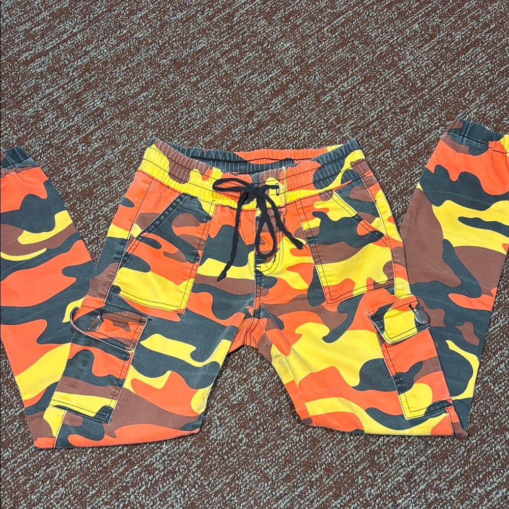 Vintage Y2K camo print slim joggers women’s elastic waist cargo pants orange - Picture 2 of 13
